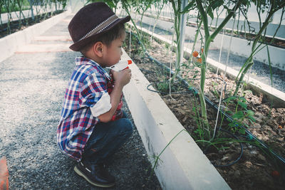 Side view of boy looking away