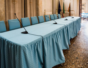 Empty chair on table at home