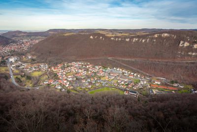 High angle view of townscape against sky