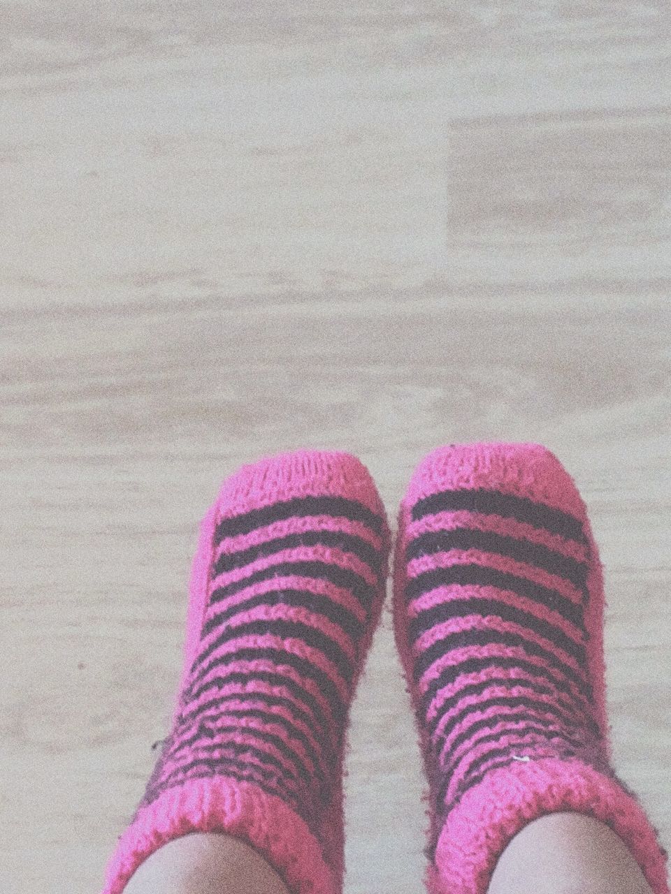 low section, person, multi colored, shoe, personal perspective, pink color, close-up, human foot, part of, high angle view, pattern, indoors, unrecognizable person, day, colorful, fashion