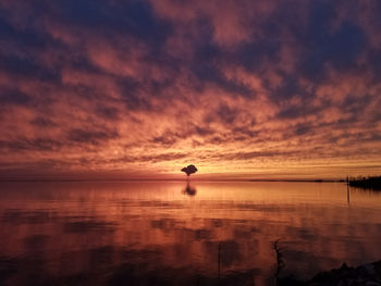 Scenic view of sea against orange sky