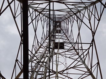 Low angle view of electricity pylon against sky