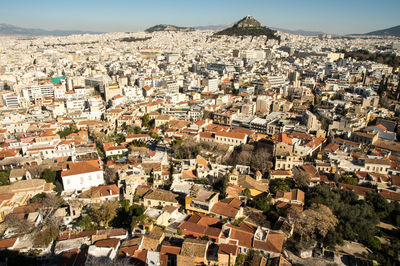 High angle view of townscape against sky