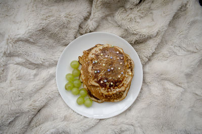 High angle view of breakfast served on table