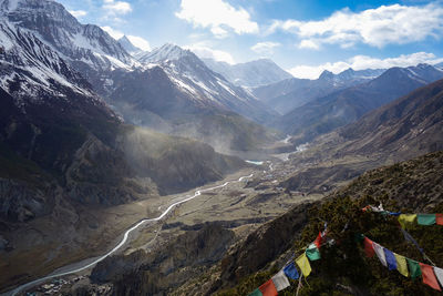 Scenic view of snowcapped mountains against sky