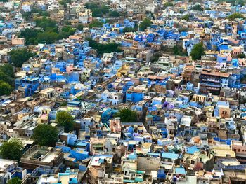 High angle view of buildings in city