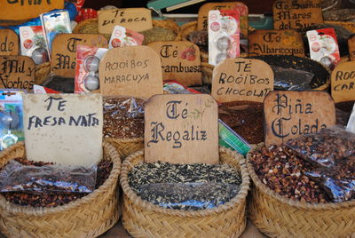 Close-up of various market stall