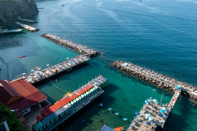 Sorrento high angle view of townscape by sea against sky