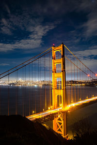 View of suspension bridge at night