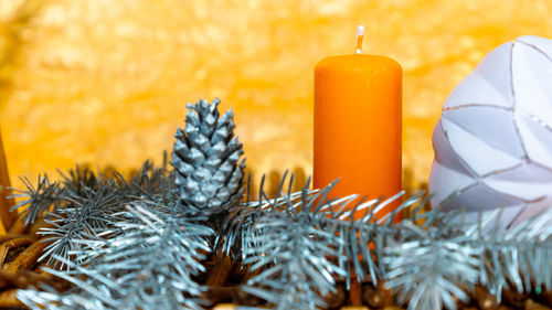 Close-up of yellow christmas tree