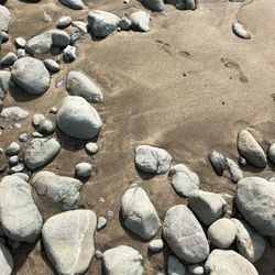 High angle view of pebbles on beach