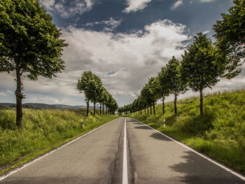 Road amidst trees against sky