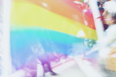 High angle view of people on tiled floor