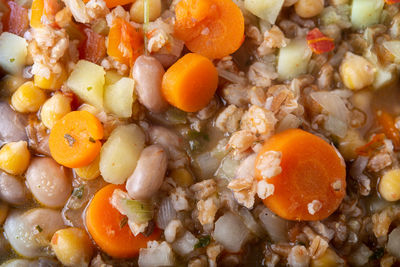 Spelled and legume soup. balanced dish, suitable for a vegan diet, rich in vitamins and minerals.