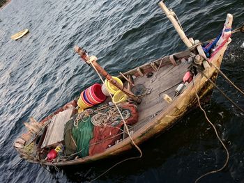 High angle view of fishing boat in river