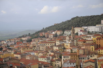 Aerial view of townscape against sky