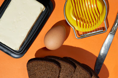 High angle view of breakfast on table