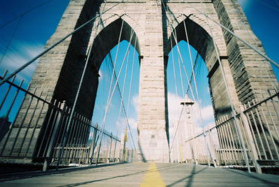 Low angle view of suspension bridge