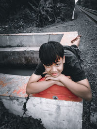 High angle portrait of boy smiling