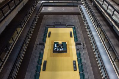 High angle view of reception desk in office