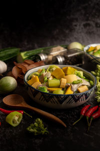 Close-up of fruits in bowl on table