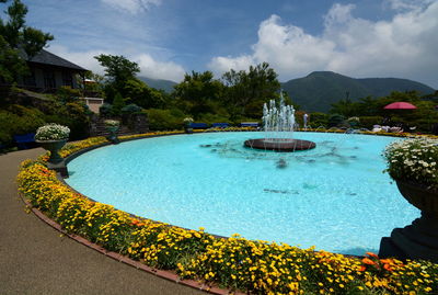 Fountain in swimming pool