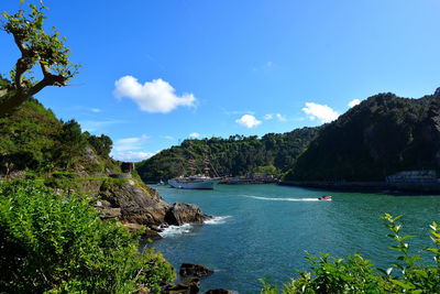 Scenic view of bay against sky