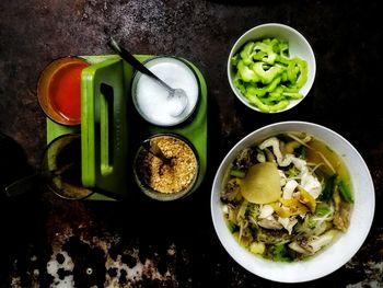 High angle view of food on table