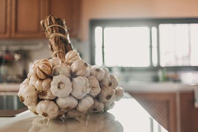 Close-up of garlic on table