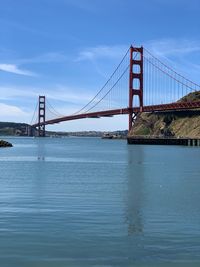 View of suspension bridge over sea