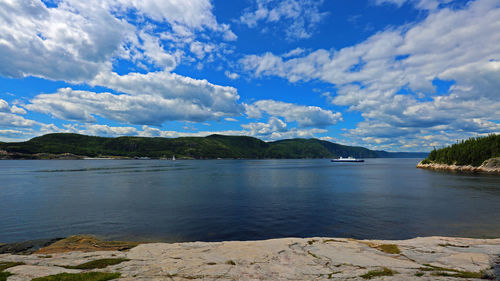 View of lake against cloudy sky