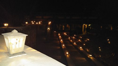 Illuminated lights by building at night