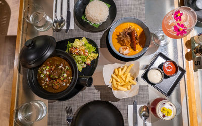 High angle view of food on table