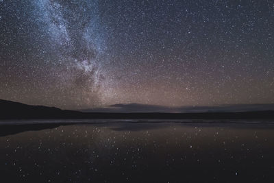 Scenic view of sea against sky at night