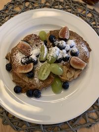 High angle view of breakfast served on table