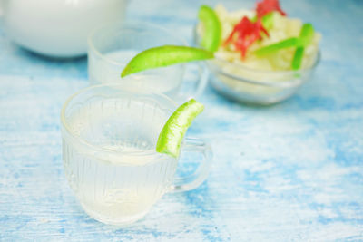 Close-up of drink on glass table