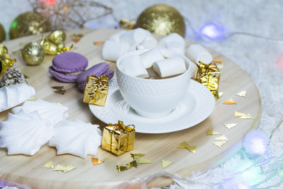 High angle view of ice cream on table