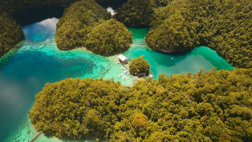 Aerial view tropical lagoon,sea, beach. tropical island. siargao, philippines.