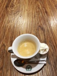 High angle view of coffee on table