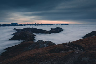 Scenic view of mountain against sky during sunset