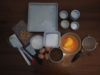 High angle view of breakfast on table