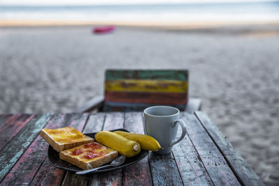 Close-up of breakfast on table