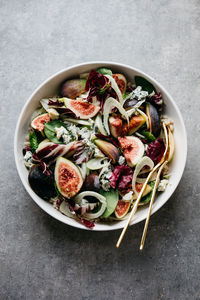 High angle view of food in bowl on table