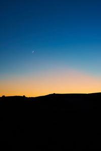 Scenic view of silhouette landscape against clear sky at sunset