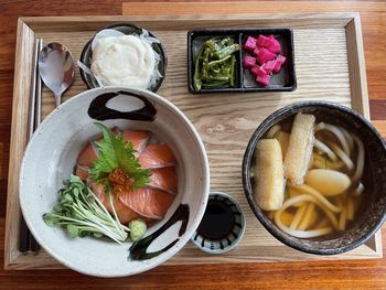 High angle view of food on table