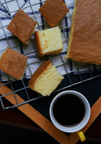 Black coffee with slides sponge cake