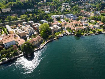 High angle view of buildings in city