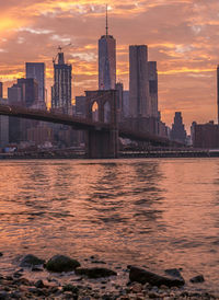 View of skyscrapers at sunset