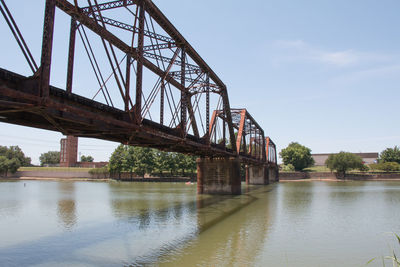 Low angle view of bridge over river against sky