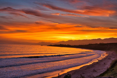 Scenic view of beach against sky during sunset